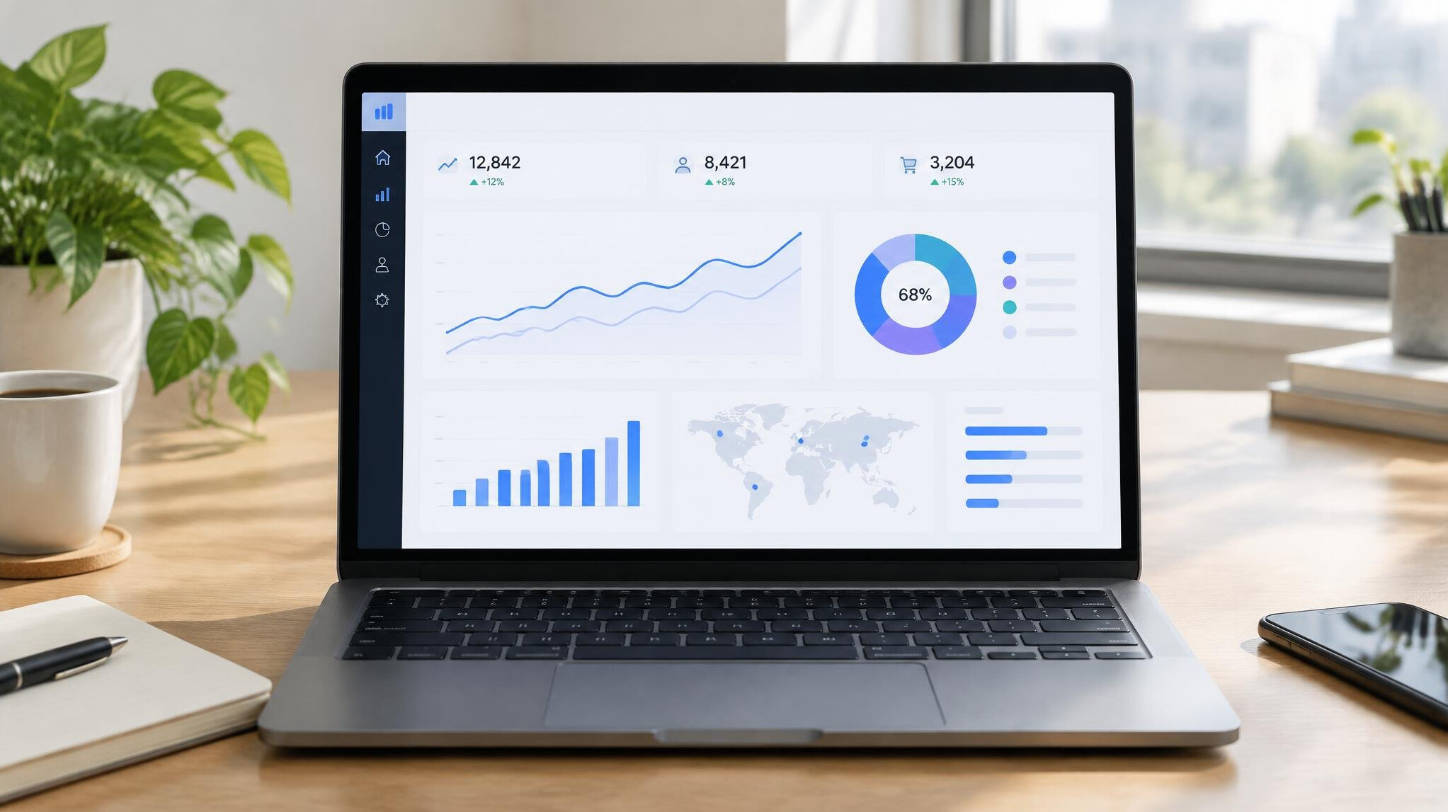 Data analytics dashboard on a screen